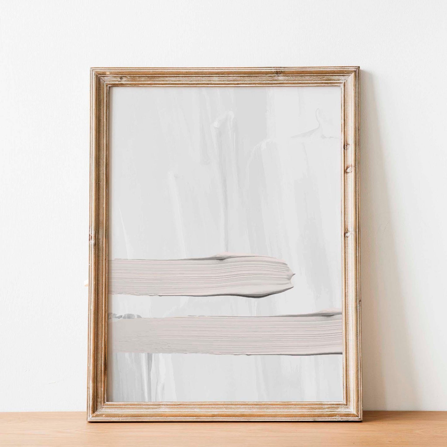 Minimalist abstract printable wall art featuring textured horizontal brushstrokes in soft beige on a light cream background, with gentle shadows for a serene and modern aesthetic