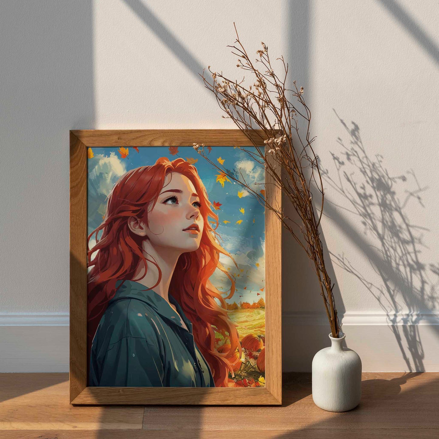 Autumn Leaves & Red Hair Wall Art - SweetPixelCreations