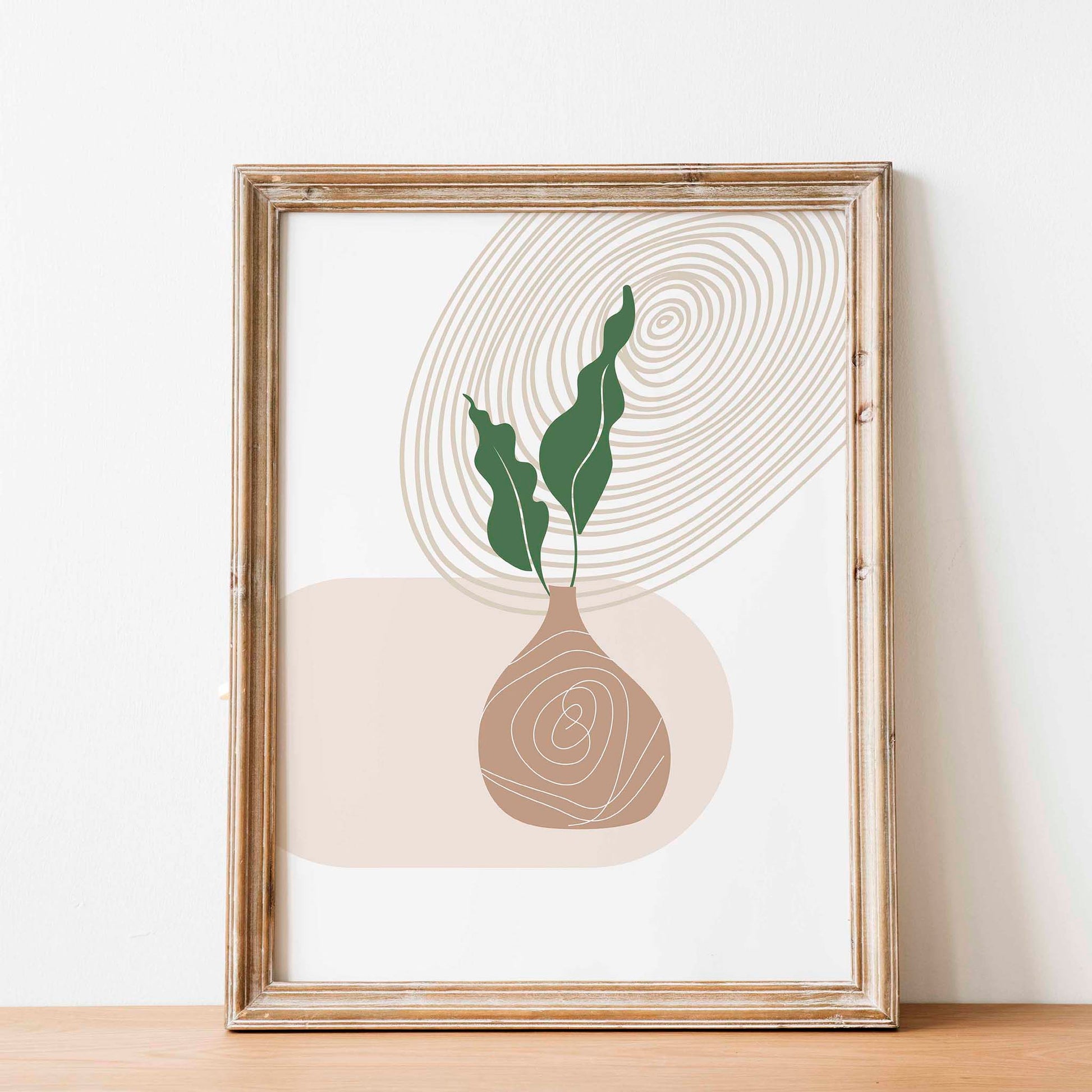 Modern abstract printable wall art featuring a minimalist plant in a bulb-shaped vase with organic line detailing, ideal for boho, Scandinavian, or nature-inspired home decor.