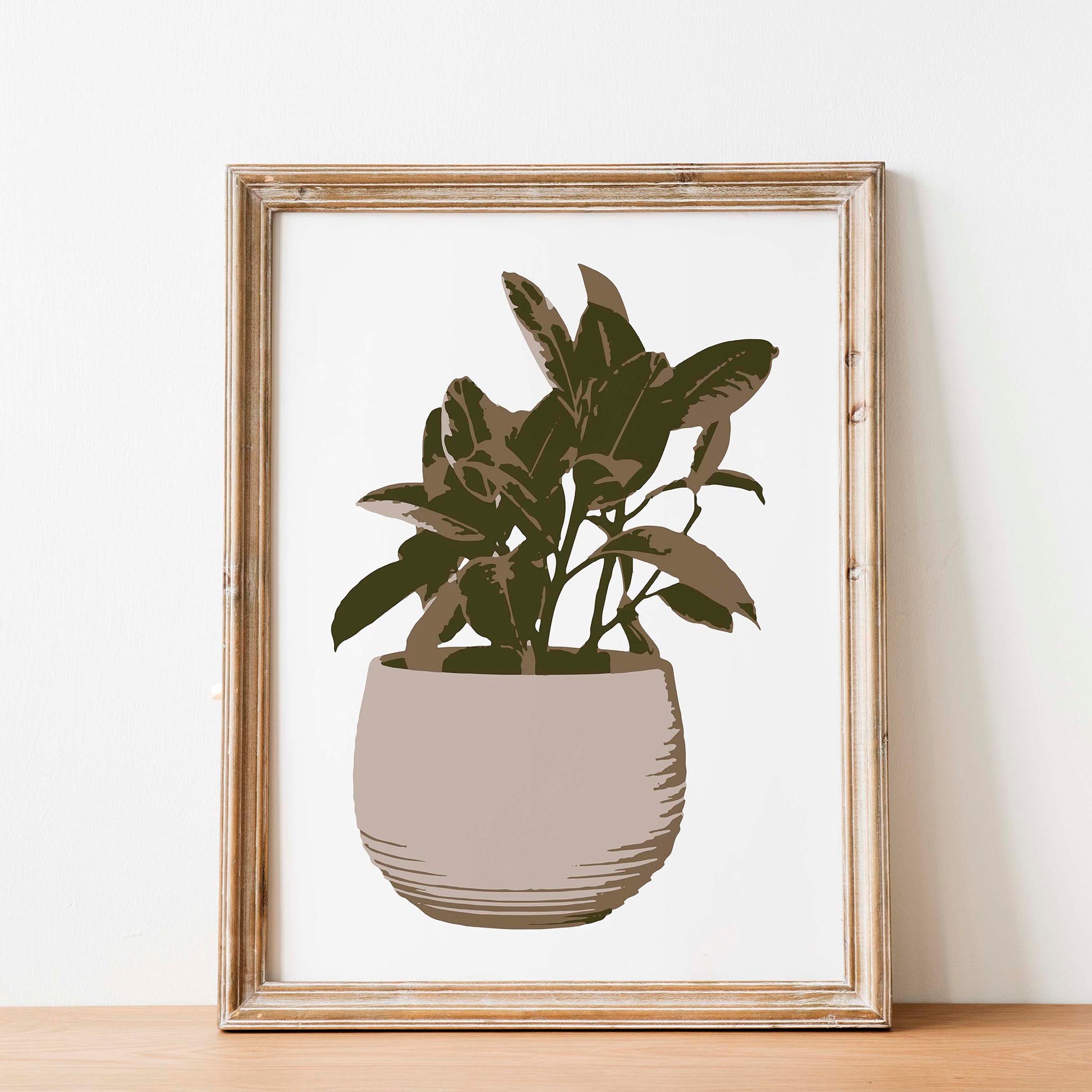 Minimalist printable wall art of a potted indoor plant with earthy brown tones, perfect for modern, boho, or Scandinavian-style home decor and plant lovers.