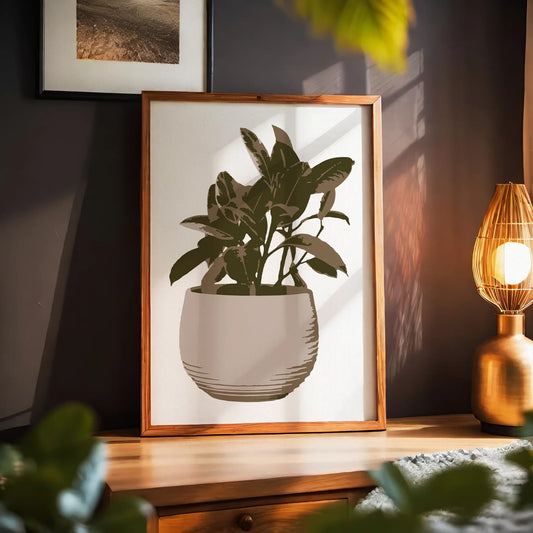 Minimalist printable wall art of a potted indoor plant with earthy brown tones, perfect for modern, boho, or Scandinavian-style home decor and plant lovers.