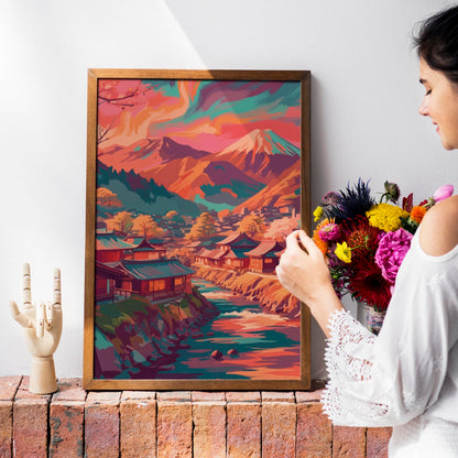 Aurora Over Japanese Mountain Village Print
