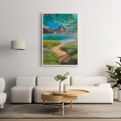Grassy Path Leading to Tranquil Beach Painting - SweetPixelCreations