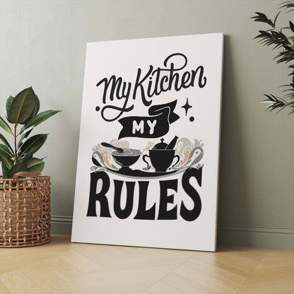 My Kitchen My Rules cooking quote wall art with kitchen utensils illustration, modern farmhouse printable kitchen decor