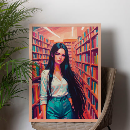 Stylish Girl in Bookstore Print