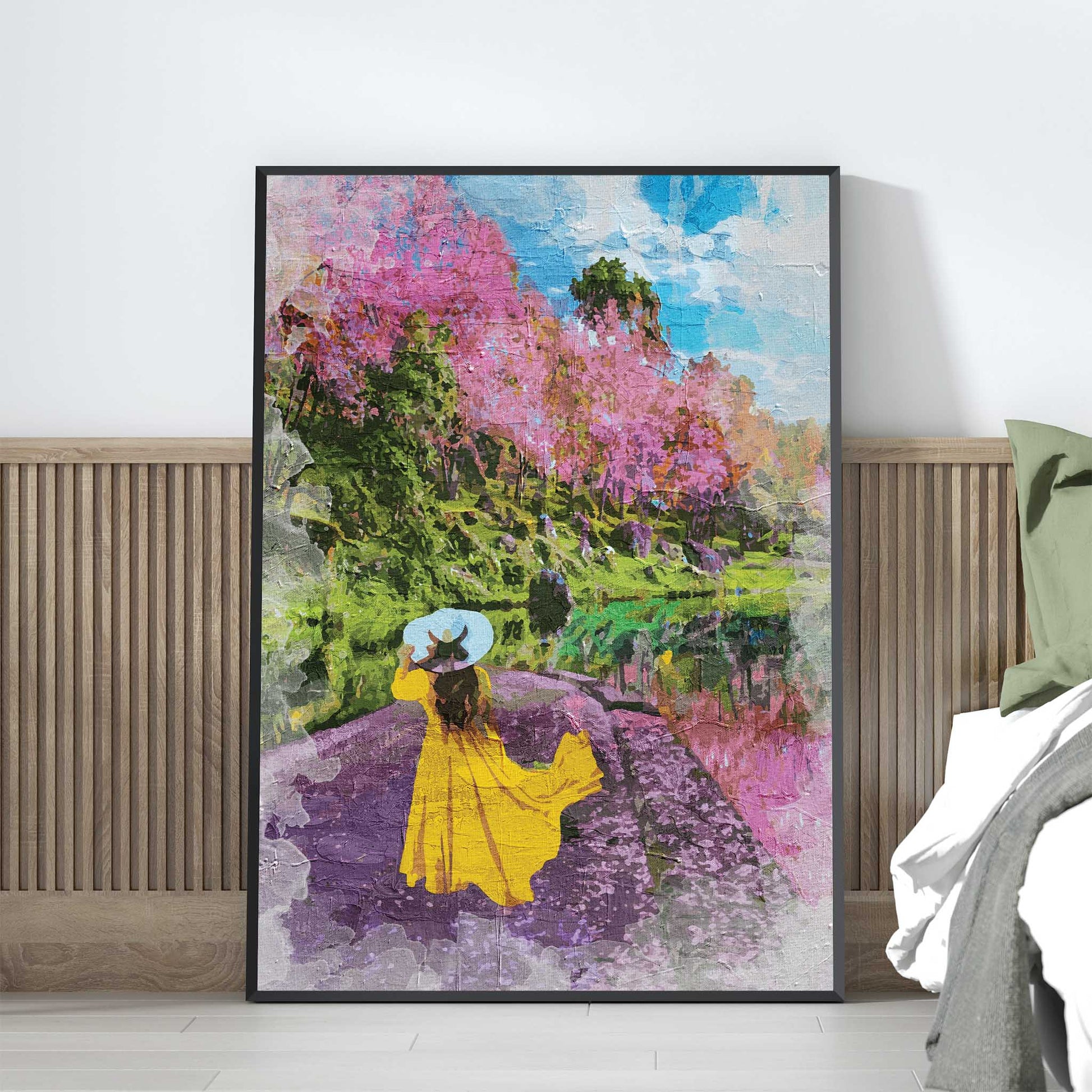 Woman In Yellow Dress - Landscape Oil Painting - SweetPixelCreations