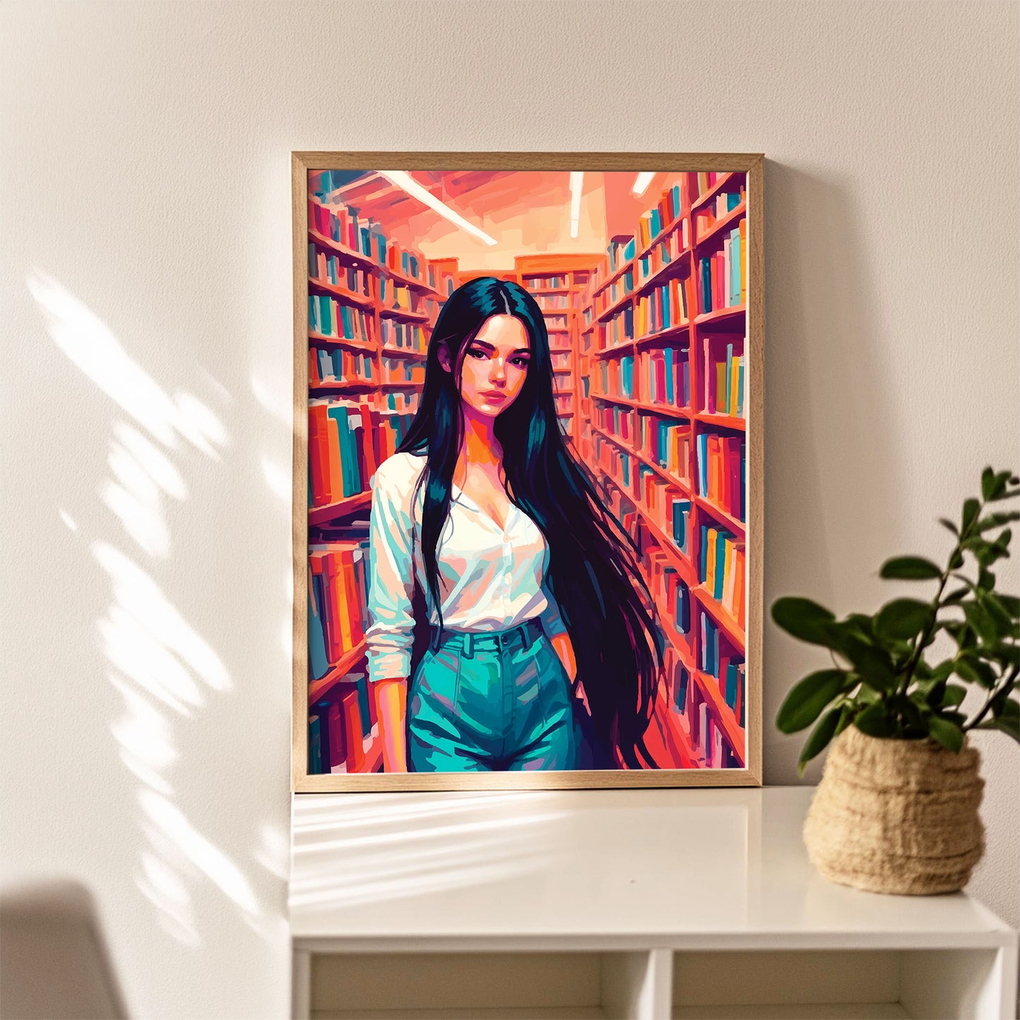 Stylish Girl in Bookstore Print
