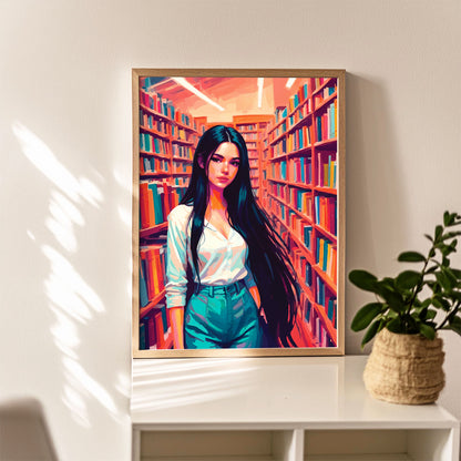 Stylish Girl in Bookstore Print