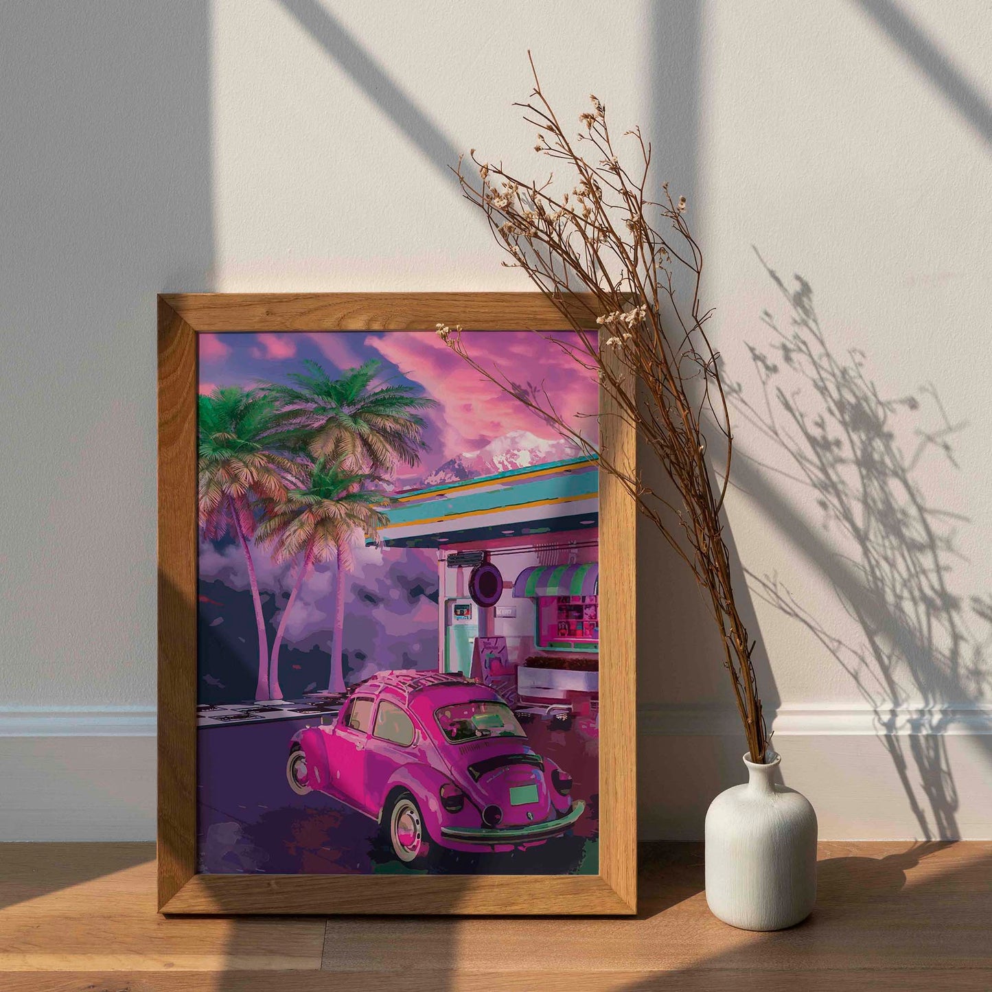 Retro Pink Car Wall Art - SweetPixelCreations