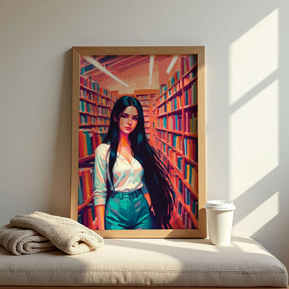 Stylish Girl in Bookstore Print