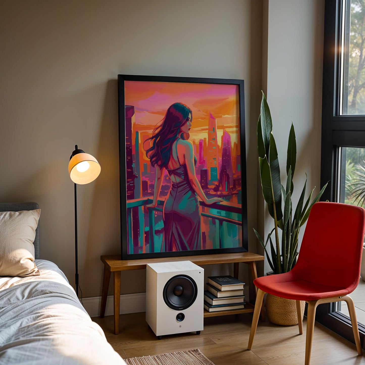 City Sunset - Woman in Blue Dress Print