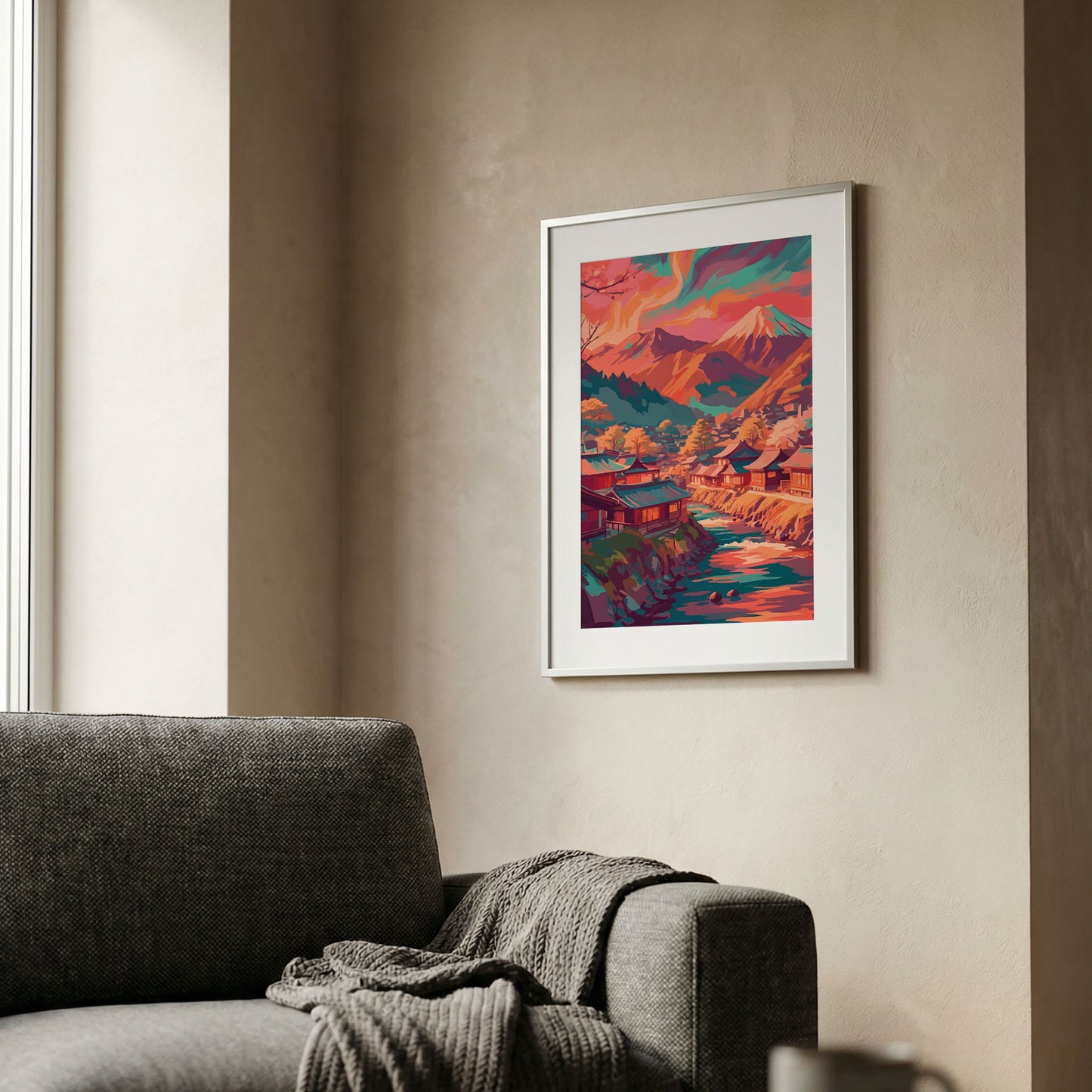 Aurora Over Japanese Mountain Village Print