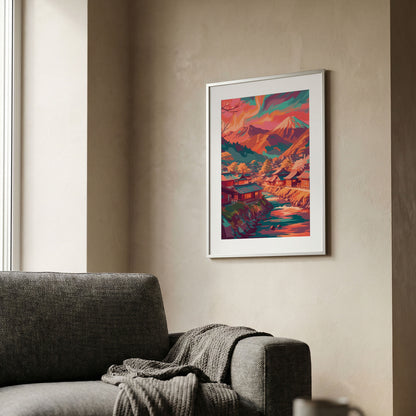 Aurora Over Japanese Mountain Village Print
