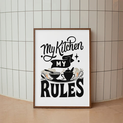 Kitchen typography print with cooking bowl and mortar illustration, farmhouse kitchen wall art printable
