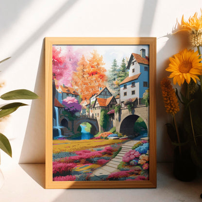 Autumn Village - Watercolor Painting - SweetPixelCreations