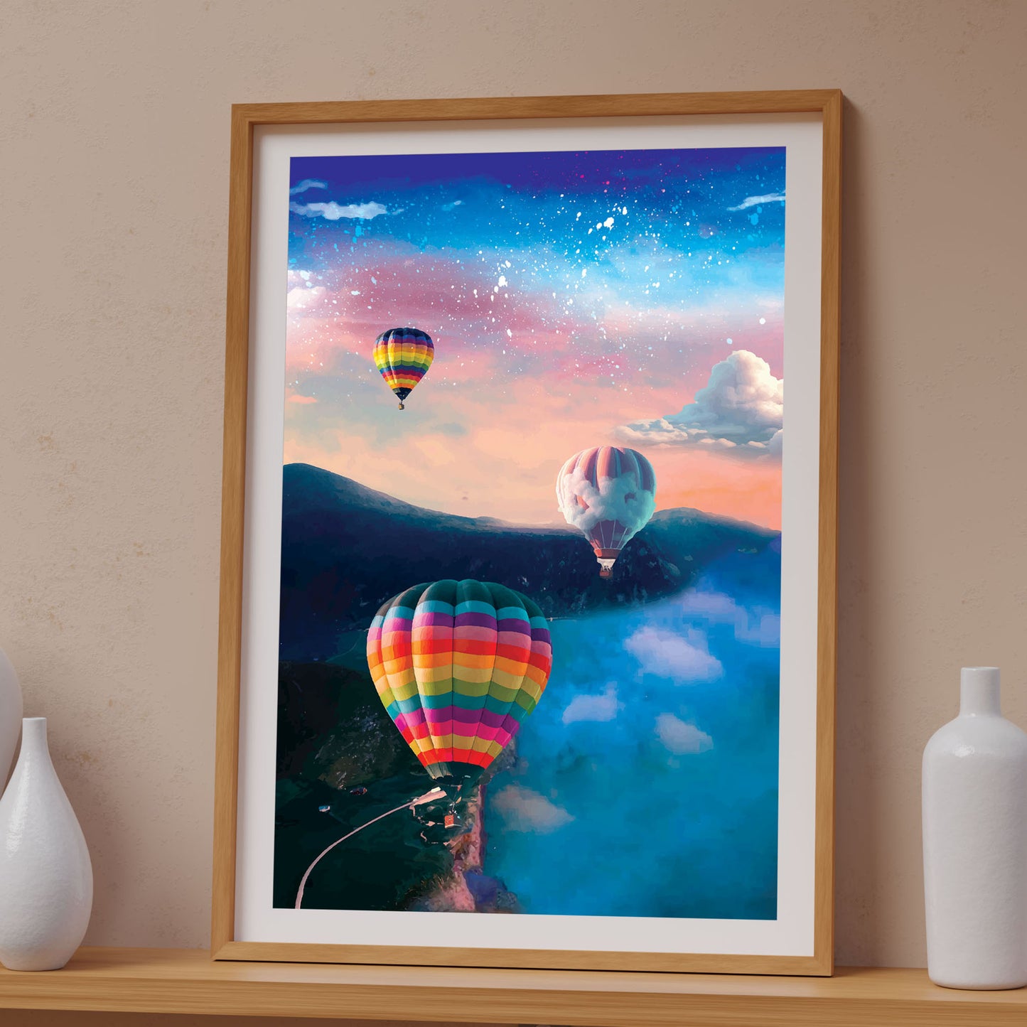 Hot Air Balloon Painting - Serene Landscape Wall Art - SweetPixelCreations