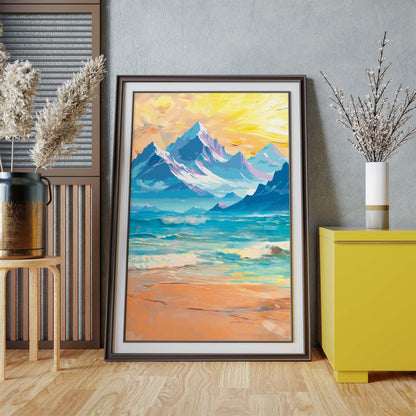 Mountain Beach Sunrise Oil Painting - SweetPixelCreations