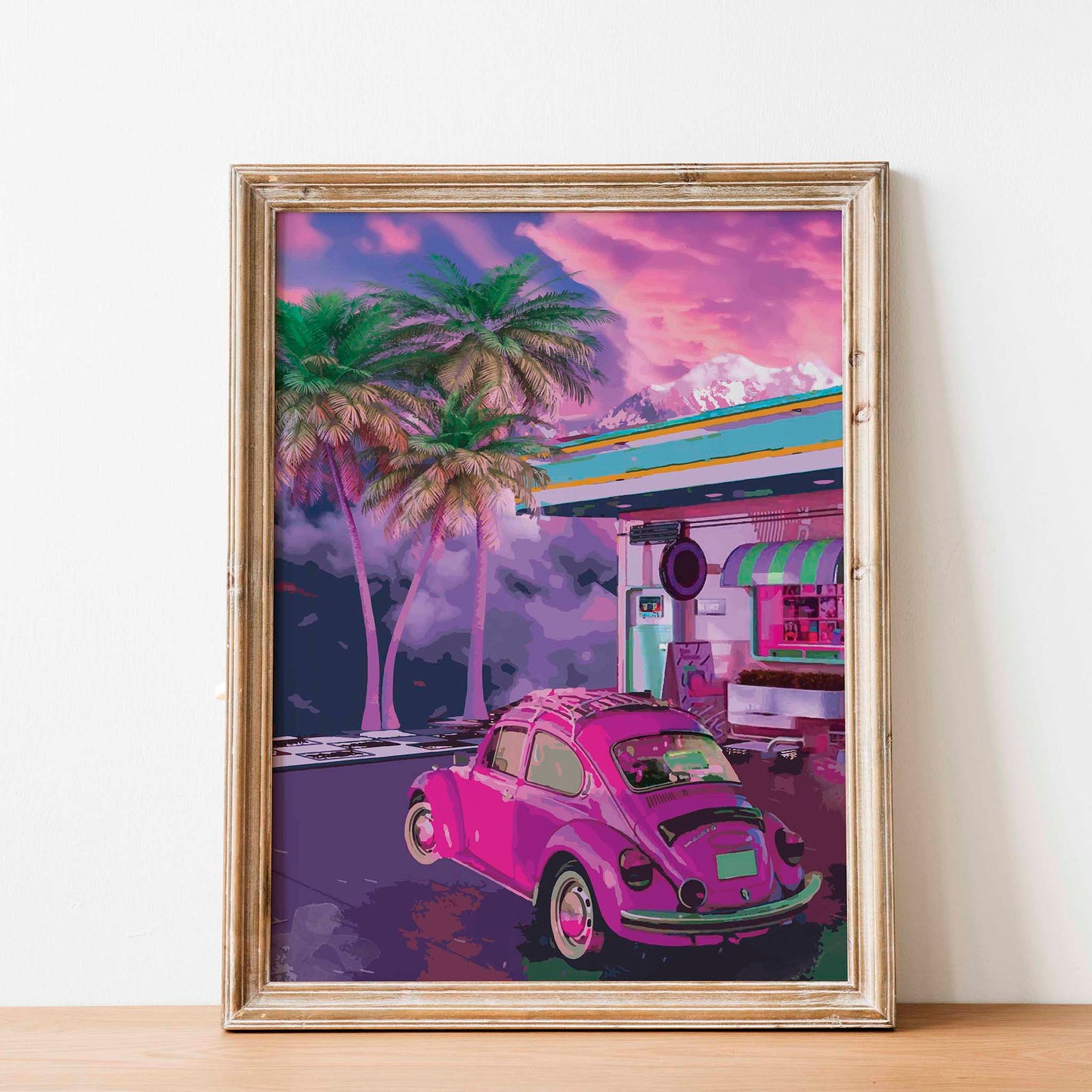 Retro Pink Car Wall Art - SweetPixelCreations