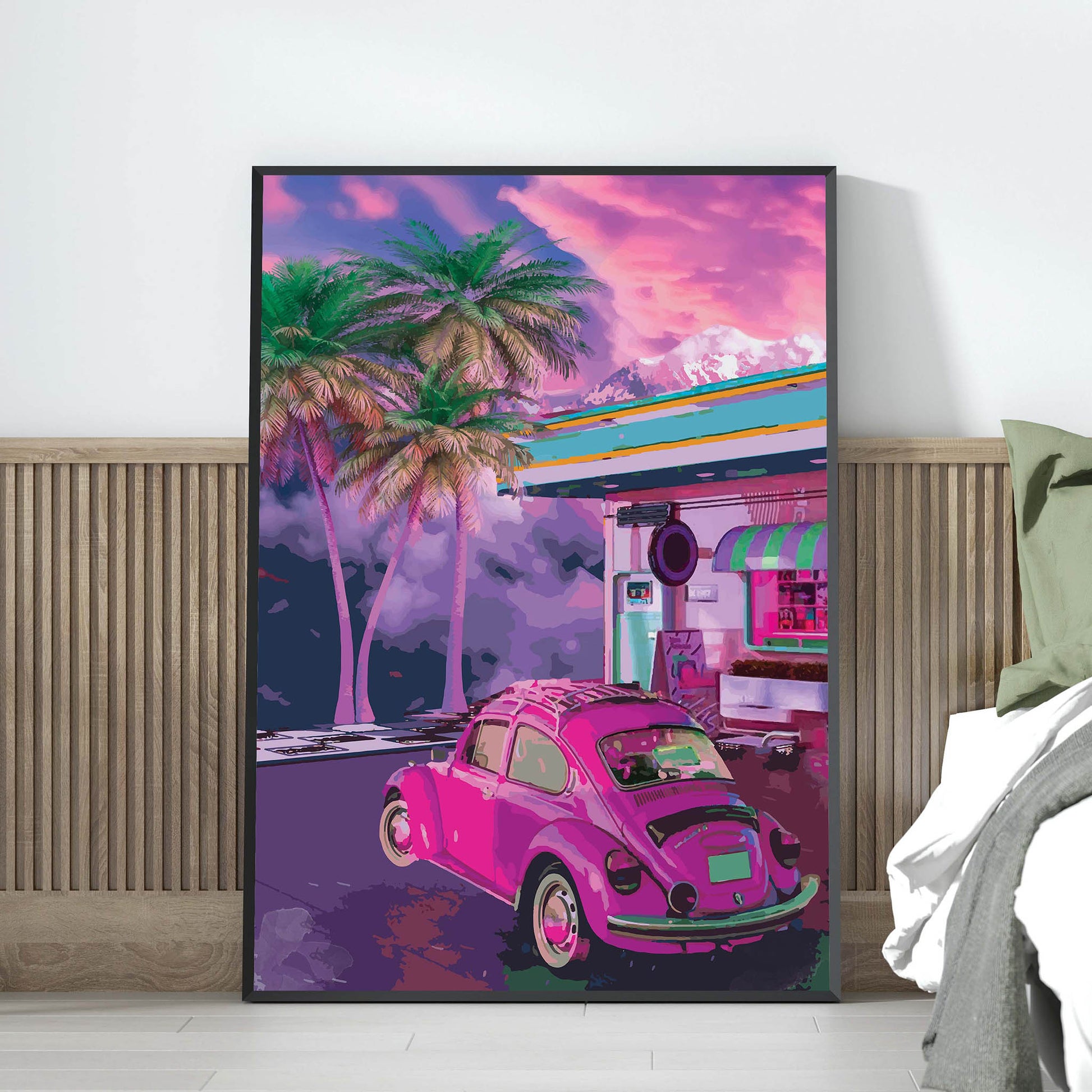 Retro Pink Car Wall Art - SweetPixelCreations