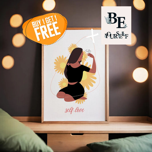 Self-Love Illustration + Be Yourself Floral Wall Art - SweetPixelCreations