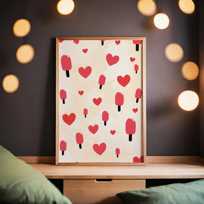 Ice Cream & Hearts Pattern Wall Art