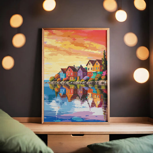 Colorful Waterfront Houses - Sunset Print