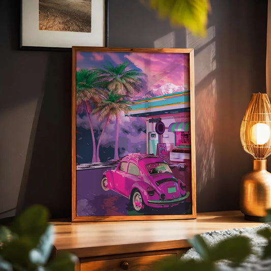 Retro Pink Car Wall Art