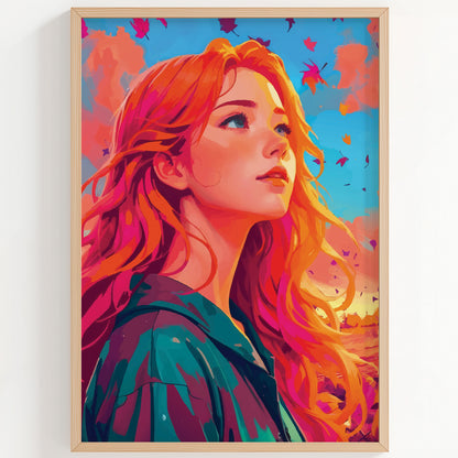 Autumn Leaves & Red Hair Print