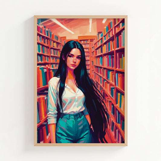 Stylish Girl in Bookstore Print
