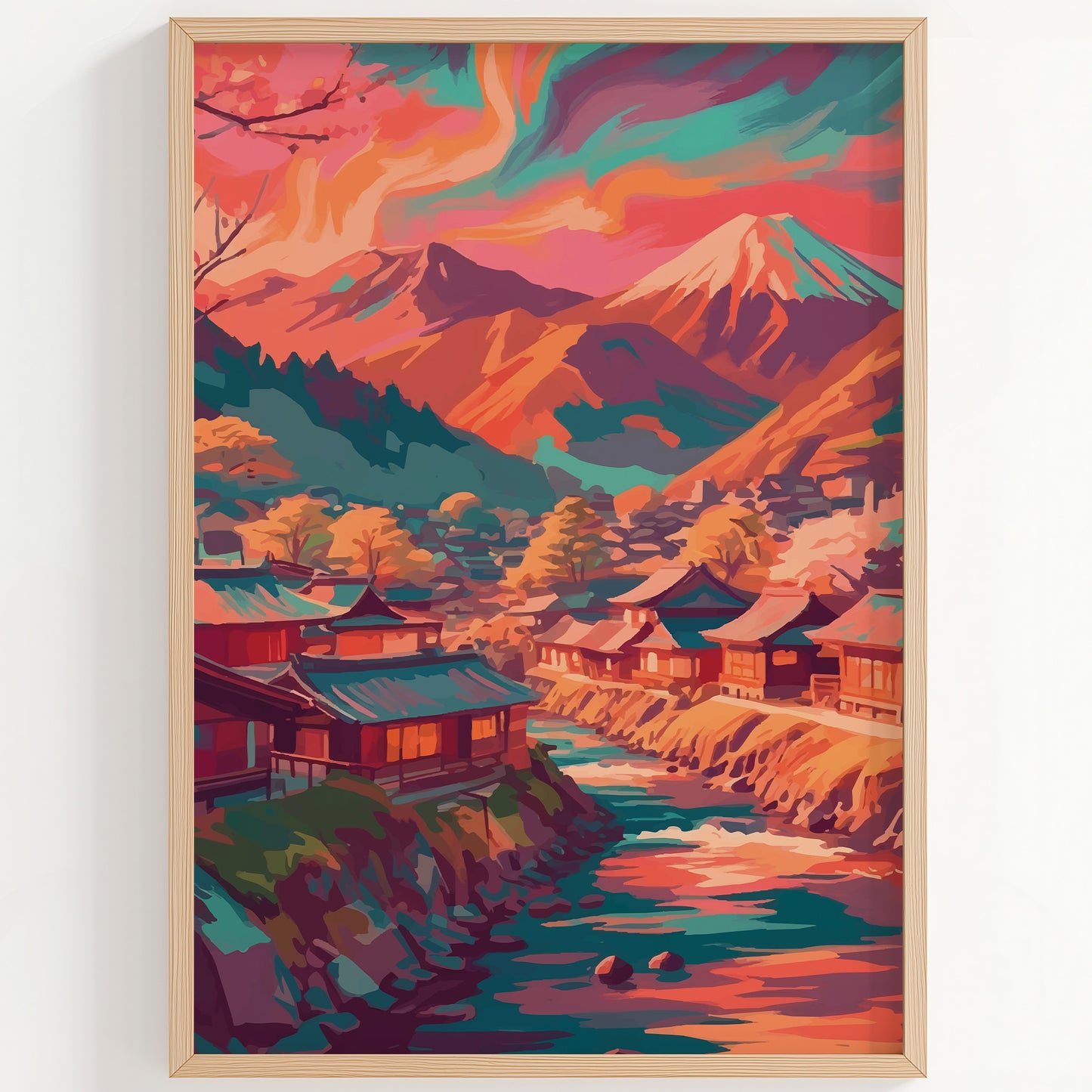 Aurora Over Japanese Mountain Village Print
