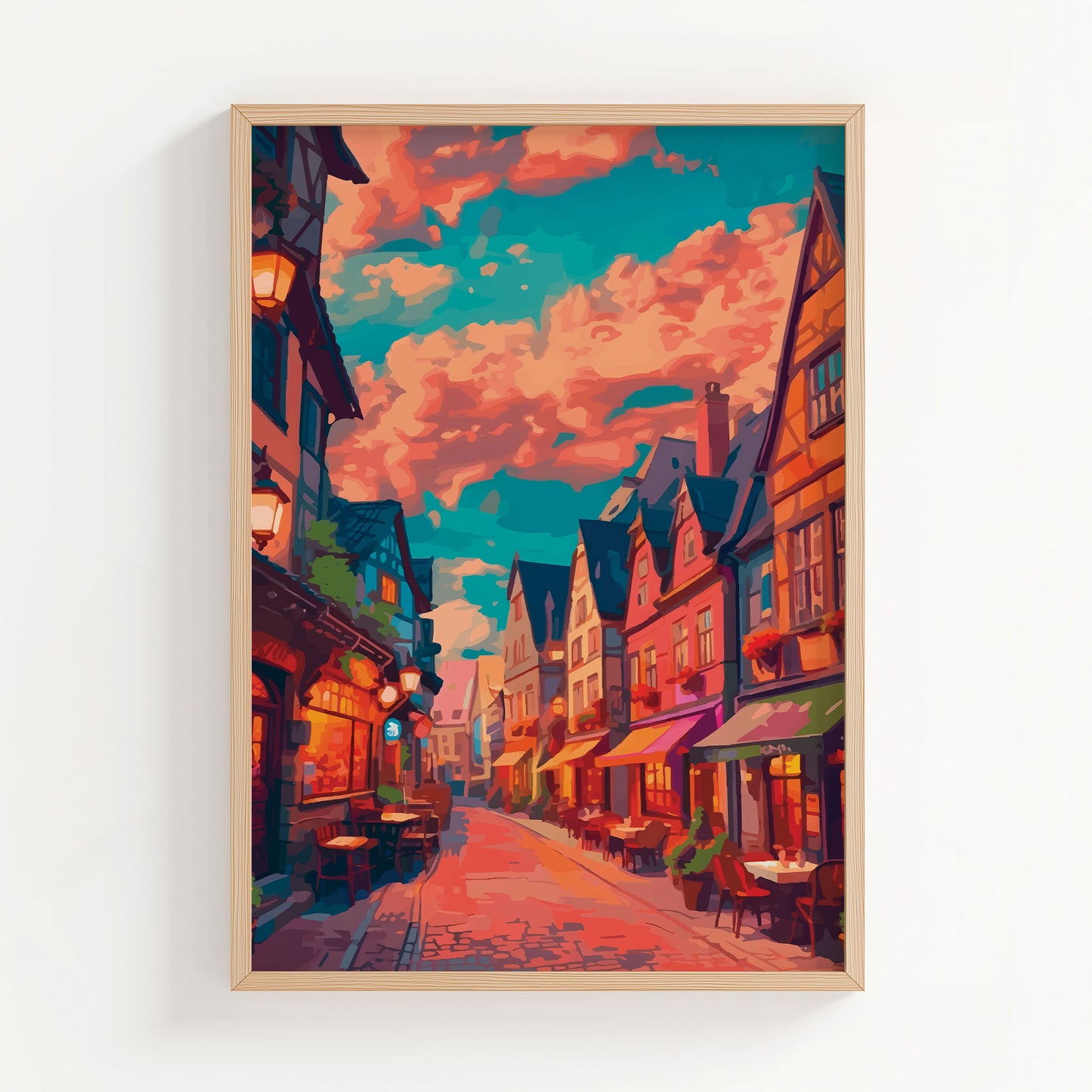 Charming European Street Scene Print
