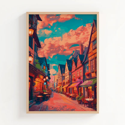 Charming European Street Scene Print