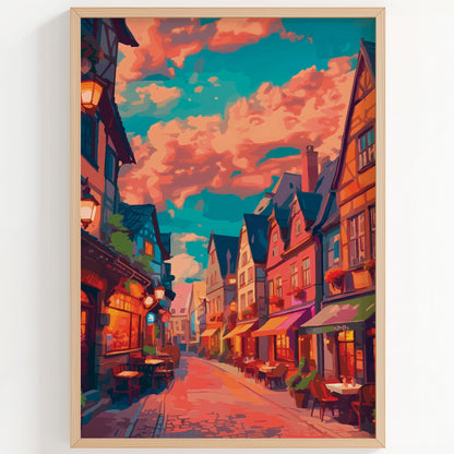 Charming European Street Scene Print