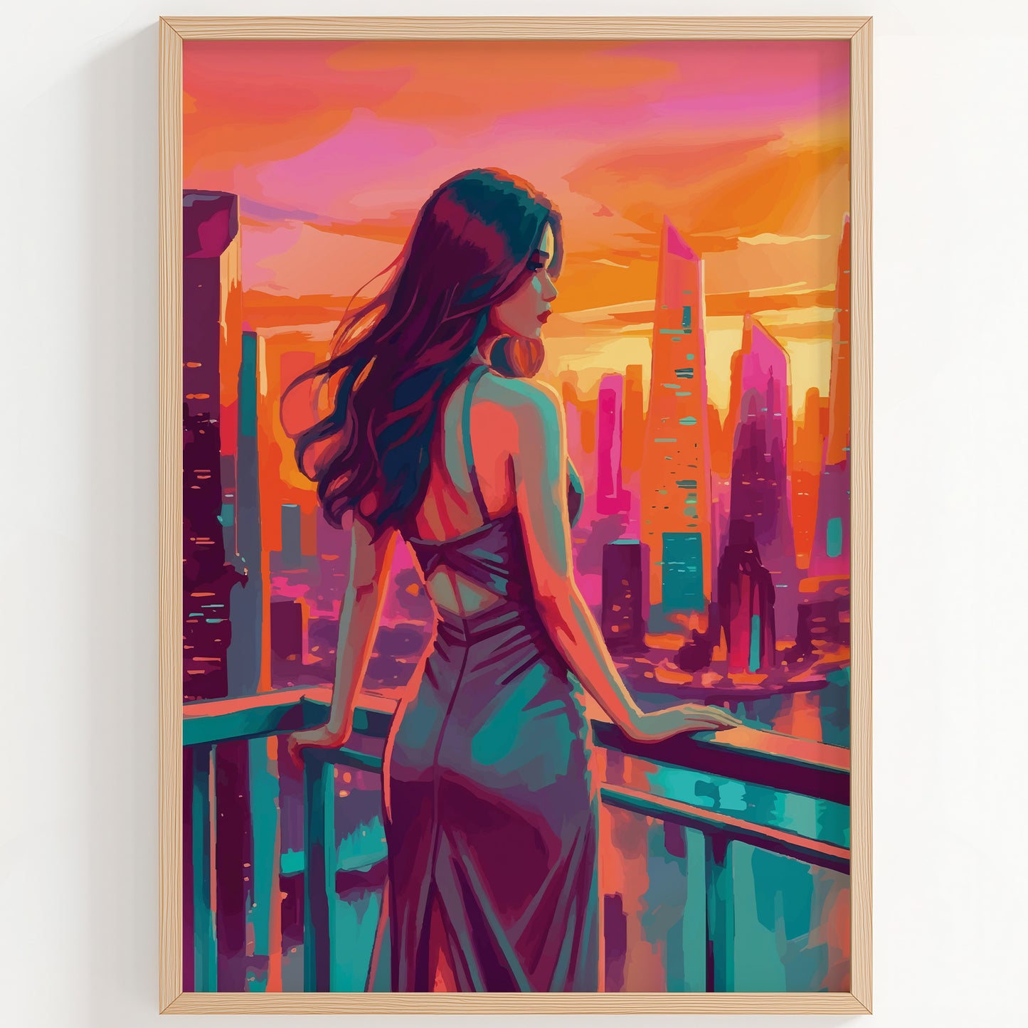 City Sunset - Woman in Blue Dress Print