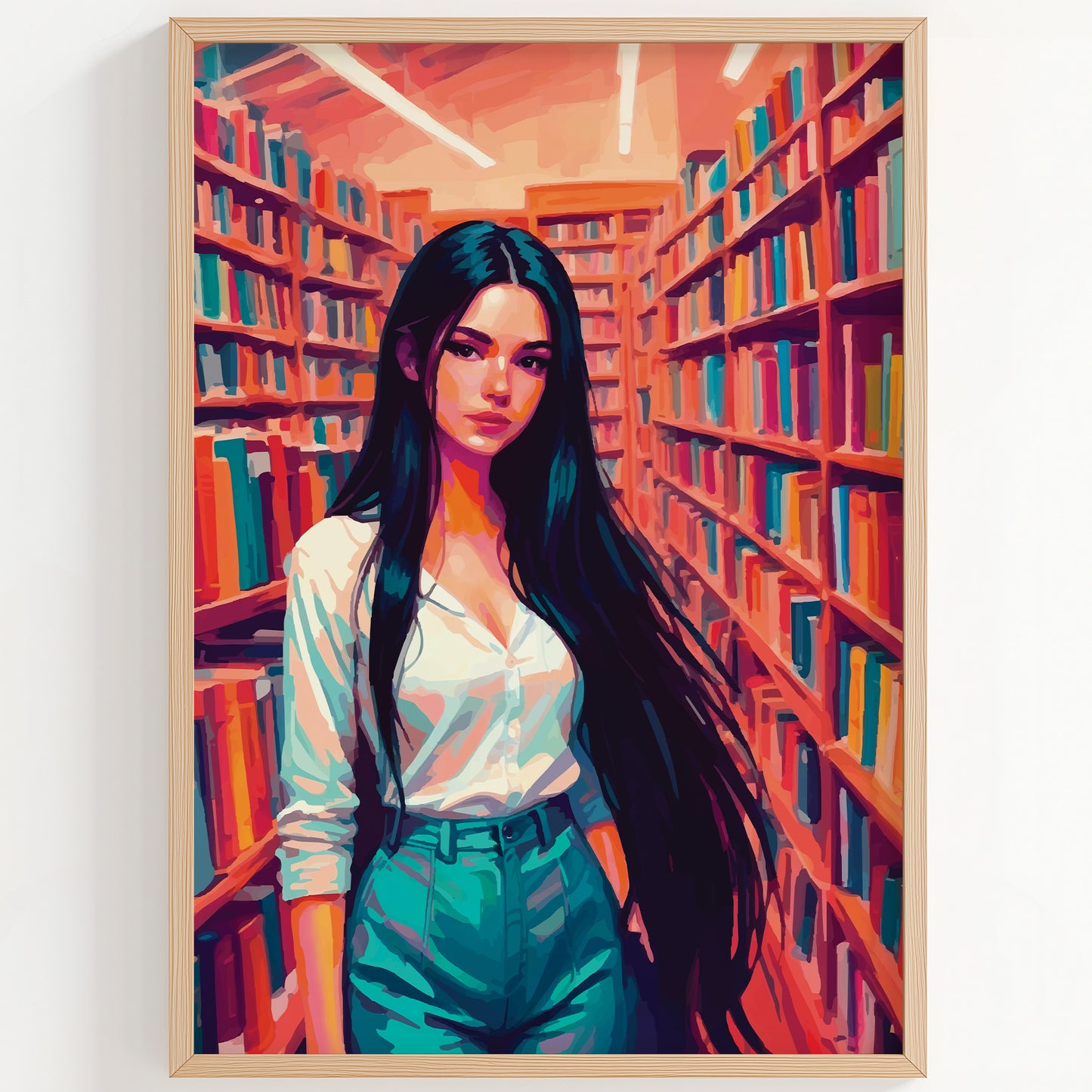 Stylish Girl in Bookstore Print