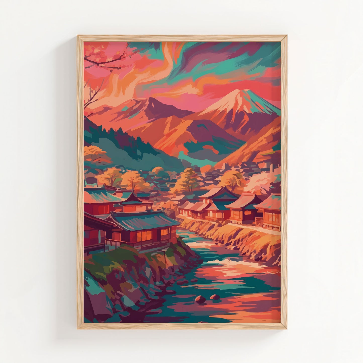 Aurora Over Japanese Mountain Village Print