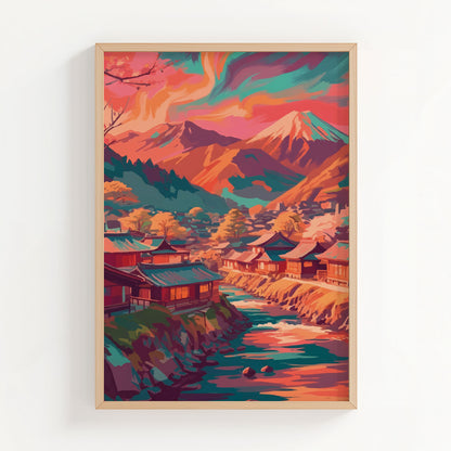 Aurora Over Japanese Mountain Village Print