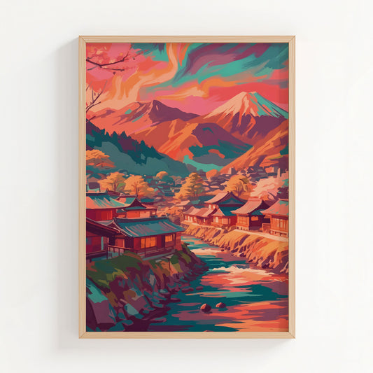 Aurora Over Japanese Mountain Village Print