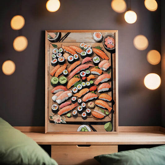 Gourmet Sushi Feast – Watercolor Print - SweetPixelCreations