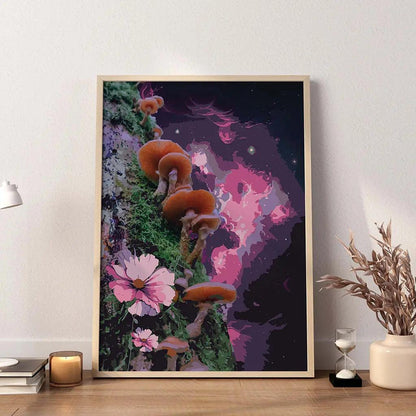 Cosmic Mushrooms Wall Print - SweetPixelCreations