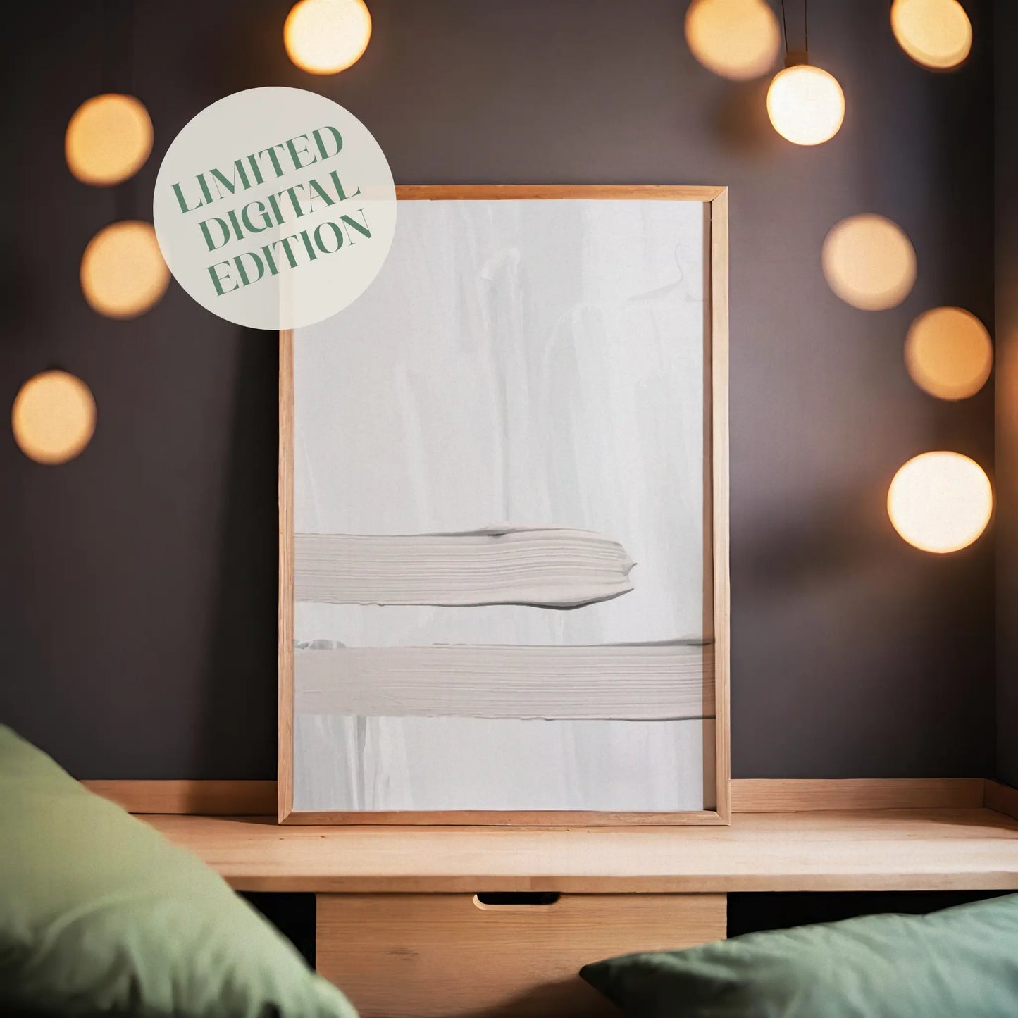 Minimalist abstract printable wall art featuring textured horizontal brushstrokes in soft beige on a light cream background, with gentle shadows for a serene and modern aesthetic